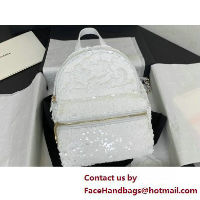 Chanel Sequins & Silver-Tone Metal Mini Backpack Bag AS4662 White 2025 - Click Image to Close